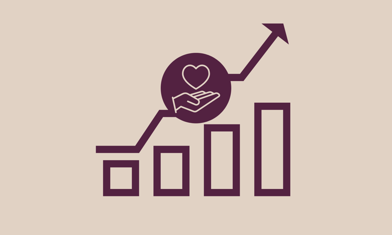 Ikon af en graf og et hjerte i en hånd