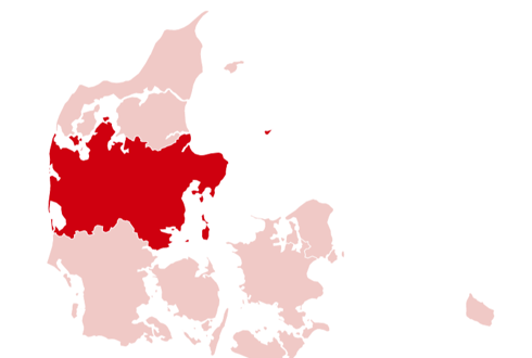 Danmarkskort med Midjtylland fremhævet
