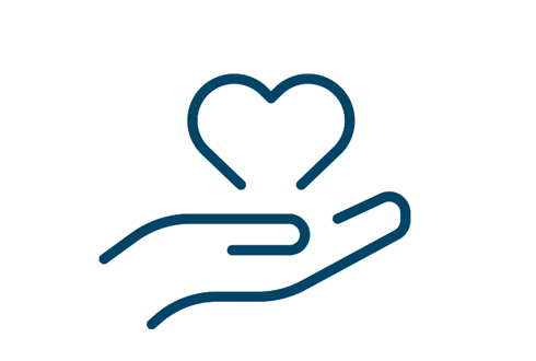 Ikon med et hjerte i en hånd 