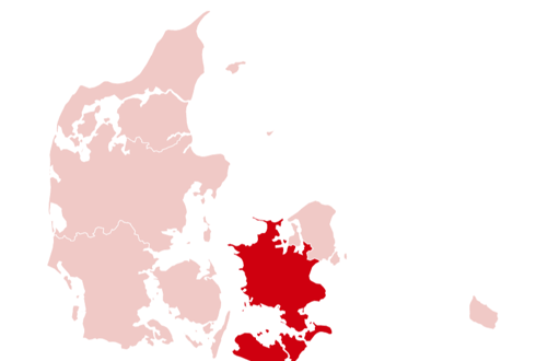 Danmarkskort med Sjælland fremhævet