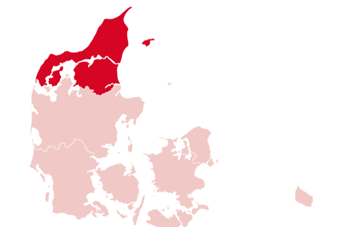 Danmarkskort med Nordjylland fremhævet